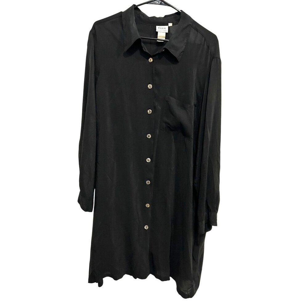 Vintage 90s Black Click By Color Me Cotton Button-Up Shirt Dress  Sz XL